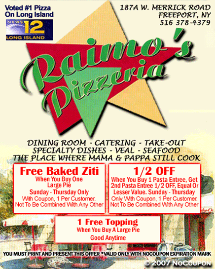 Raimo's Pizzeria, Freeport, NY Specials
