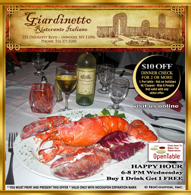 Giardinetto's Italian Restaurant, Inwood, NY - Monthly Offer