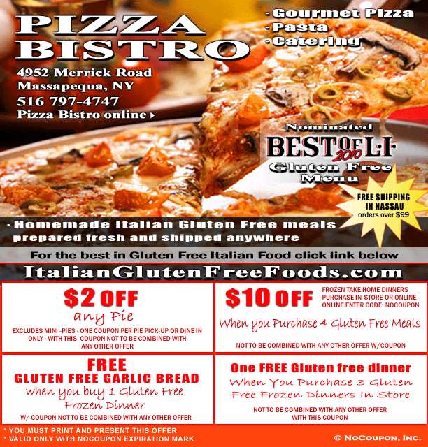 Pizza Bistro & Italian Gluten Free Foods, Massapequa, NY - Monthly Offer