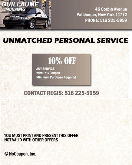 Guillaume Limousines, Patchoque, NY Specials