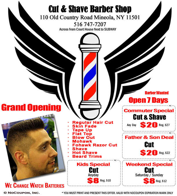 Mineola Cut and Shave Barber Shop, Mineola, Long Island, NY - Monthly Offer