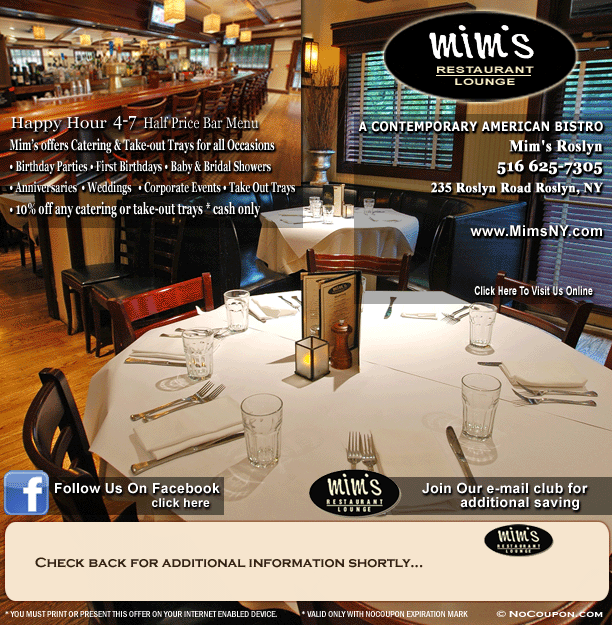 Mim's Restaurant, Long Island, NY - Monthly Offer